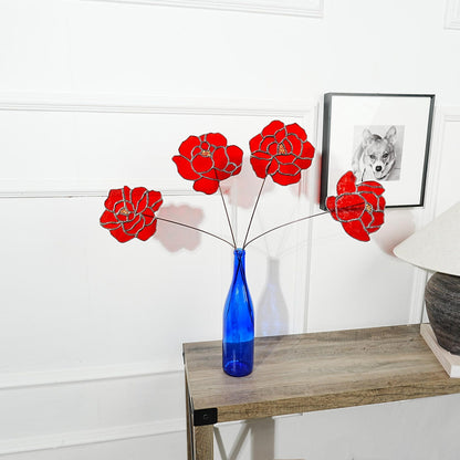 Pink Stained Glass Peony Flowers - Set of 4 handmade home style