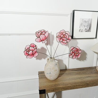 Pink Stained Glass Peony Flowers - Set of 4 handmade home style