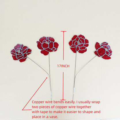 Pink Stained Glass Peony Flowers - Set of 4 handmade home style