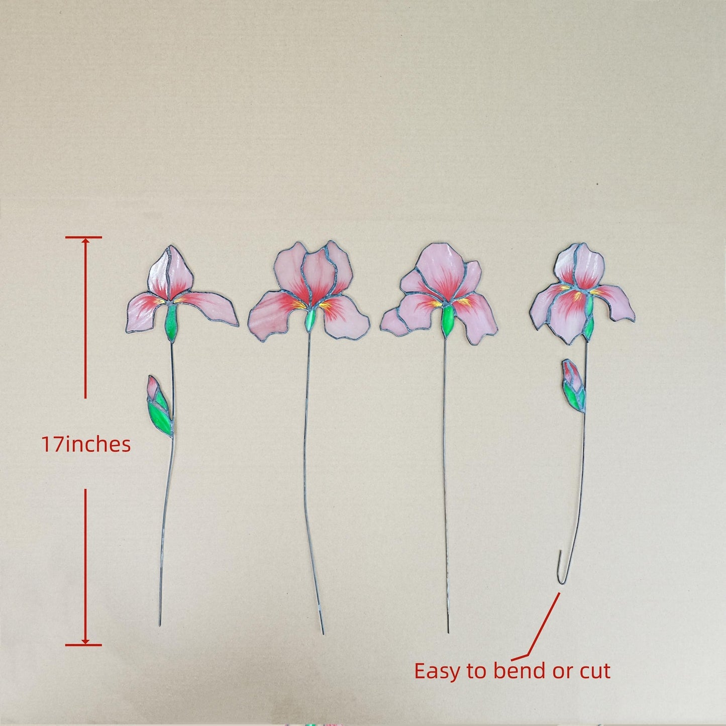 Pink Iris Stained Glass Flowers: Home Art Decor, Set of 4