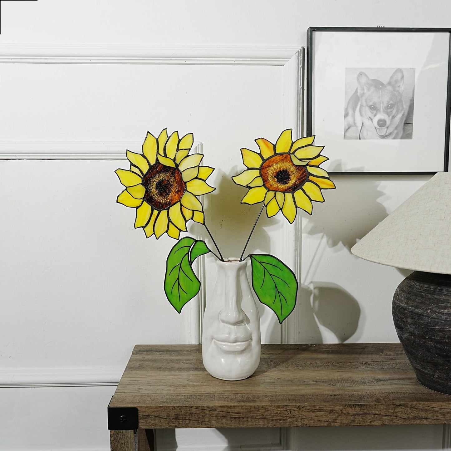 Sunflower Stained Glass Set: Nature Home Decor (7.8 x 7.8 inches)