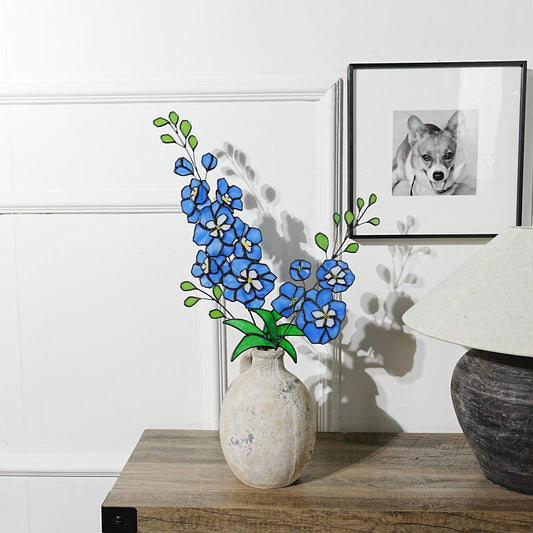 Stained Glass Delphinium Flower Decor, Blue & Purple, Set of 2