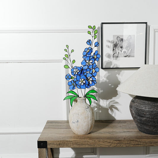 Stained Glass Delphinium Flower Decor, Blue & Purple, Set of 2