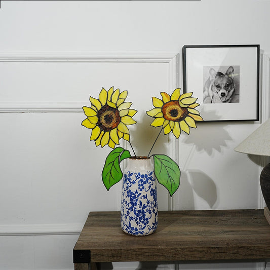 Sunflower Stained Glass Set: Nature Home Decor (7.8 x 7.8 inches)