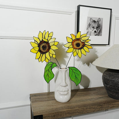 Sunflower Stained Glass Set: Nature Home Decor (7.8 x 7.8 inches)