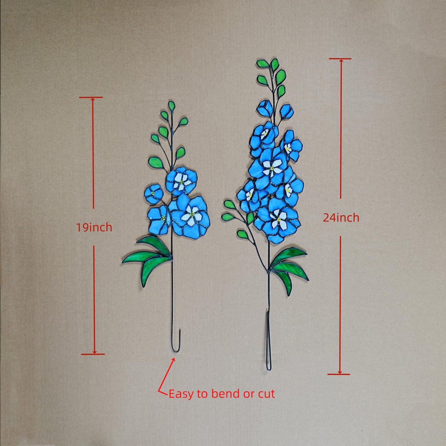 Stained Glass Delphinium Flower Decor, Blue & Purple, Set of 2