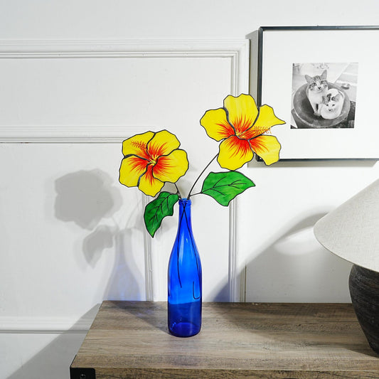 Hibiscus Stained Glass Flowers: Home Decor, Set of 2