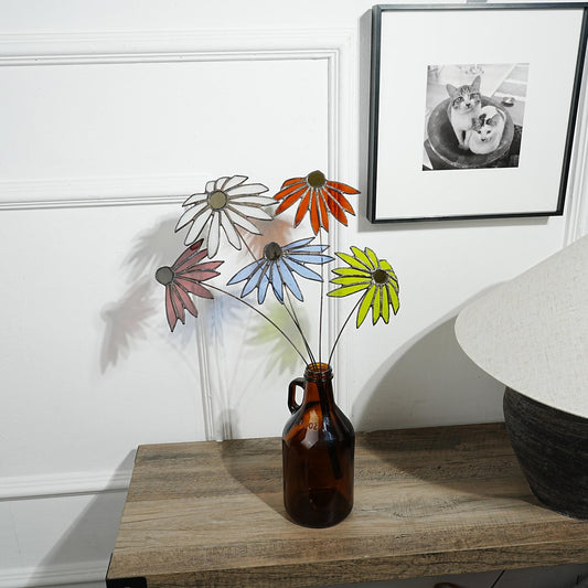 Stained Glass Coneflower Bouquet: Colorful Table window Decor suncatcher
