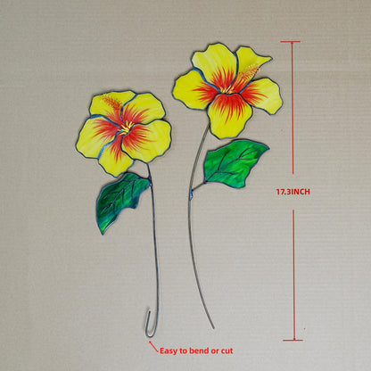 Hibiscus Stained Glass Flowers: Home Decor, Set of 2