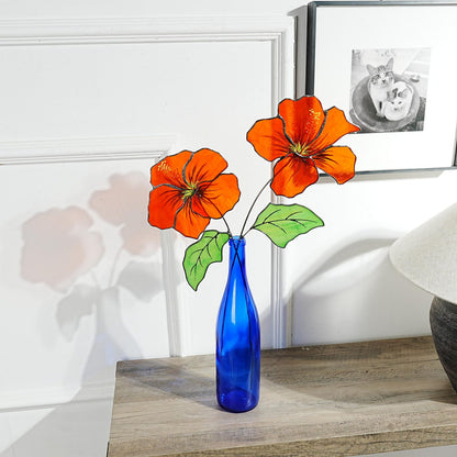 Hibiscus Stained Glass Flowers: Home Decor, Set of 2