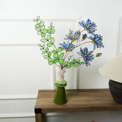 Stained glass Aster and Eucalyptus Bouquet:Minimalist Home Decor