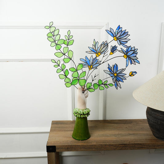 Stained glass Aster and Eucalyptus Bouquet:Minimalist Home Decor