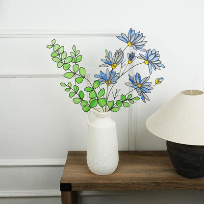 Stained glass Aster and Eucalyptus Bouquet:Minimalist Home Decor