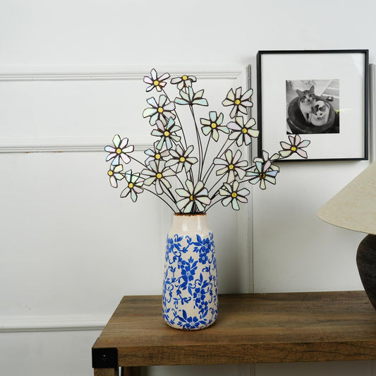 Stained Glass Daisy Bouquet: White Flower Home Decor