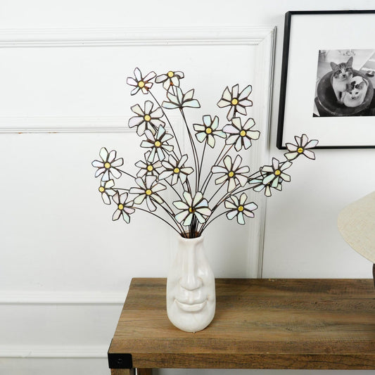 Stained Glass Daisy Bouquet: White Flower Home Decor