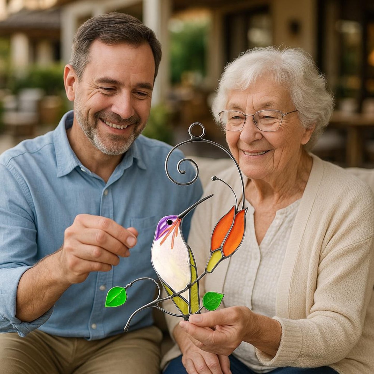 Handmade Hummingbird Stained Glass Suncatcher, Tiffany Art Window Hanging