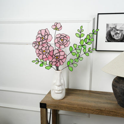 Stained Glass Peony & Eucalyptus Bouquet: Minimalist Floral Home Decor