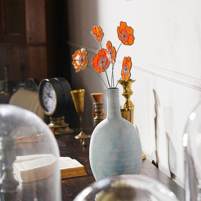 California Poppy Stained Glass Bouquet, Home Decor, Set of 6