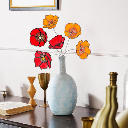 California Poppy Stained Glass Bouquet, Home Decor, Set of 6
