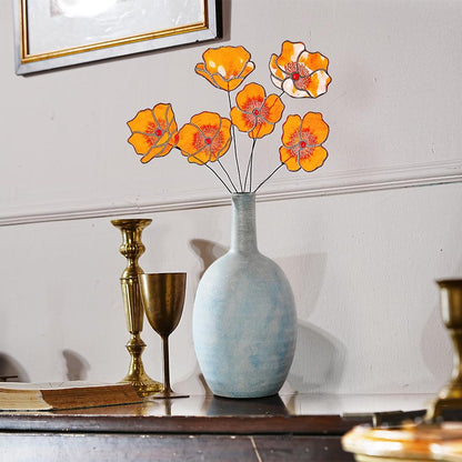 Stained Glass California Poppy Suncatcher, Set of 6 Flower Bouquet