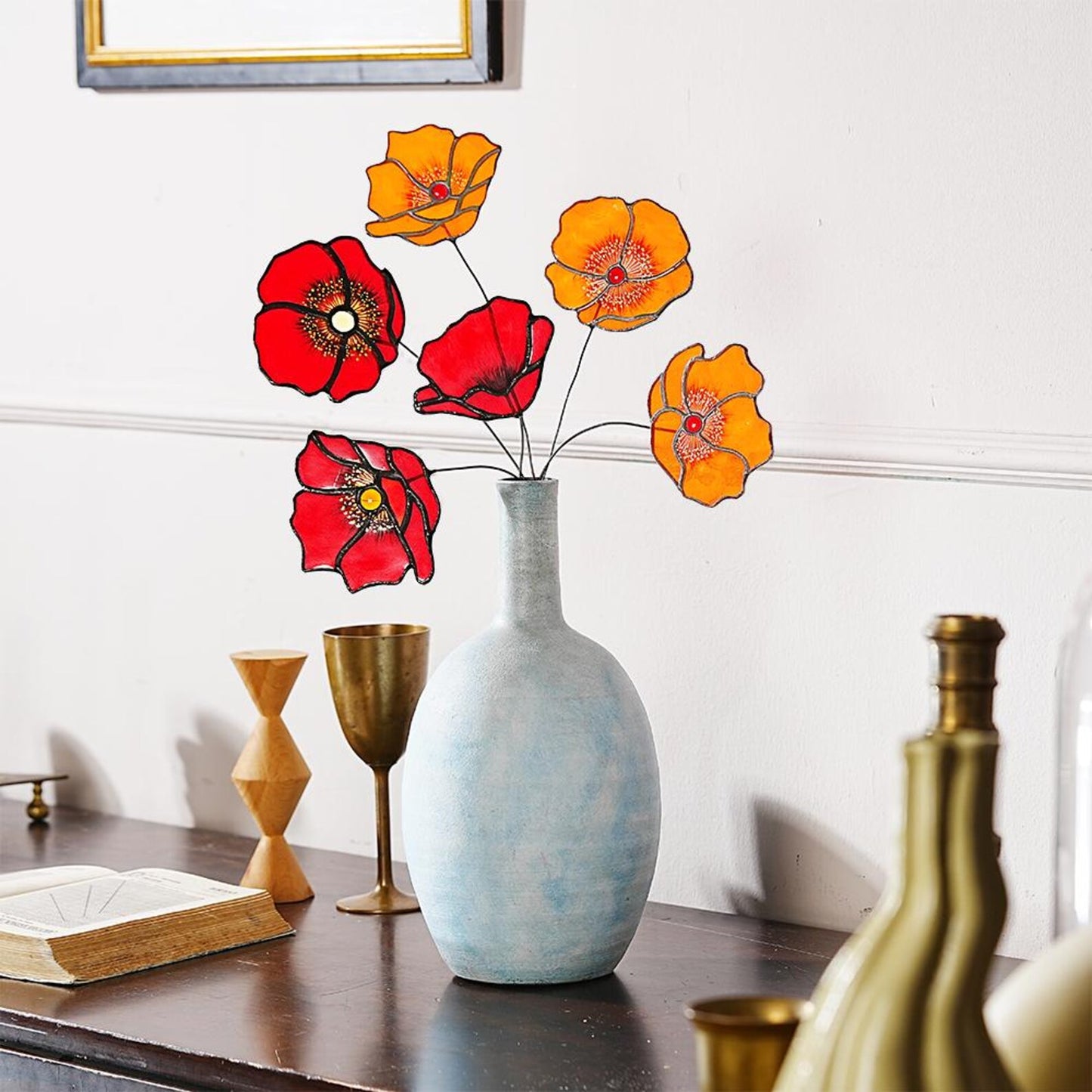 California Poppy Stained Glass Suncatcher Bouquet, Housewarming Gift