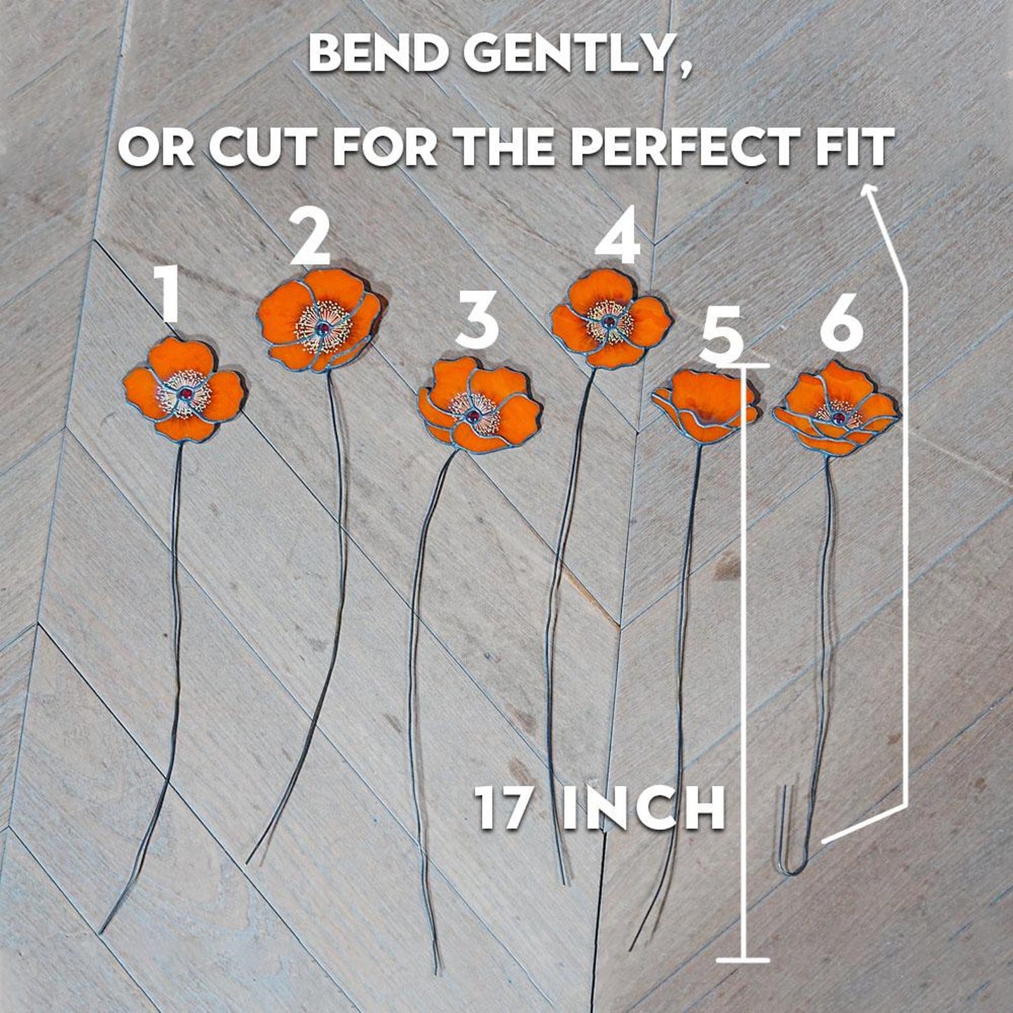 California Poppy Stained Glass Bouquet, Home Decor, Set of 6