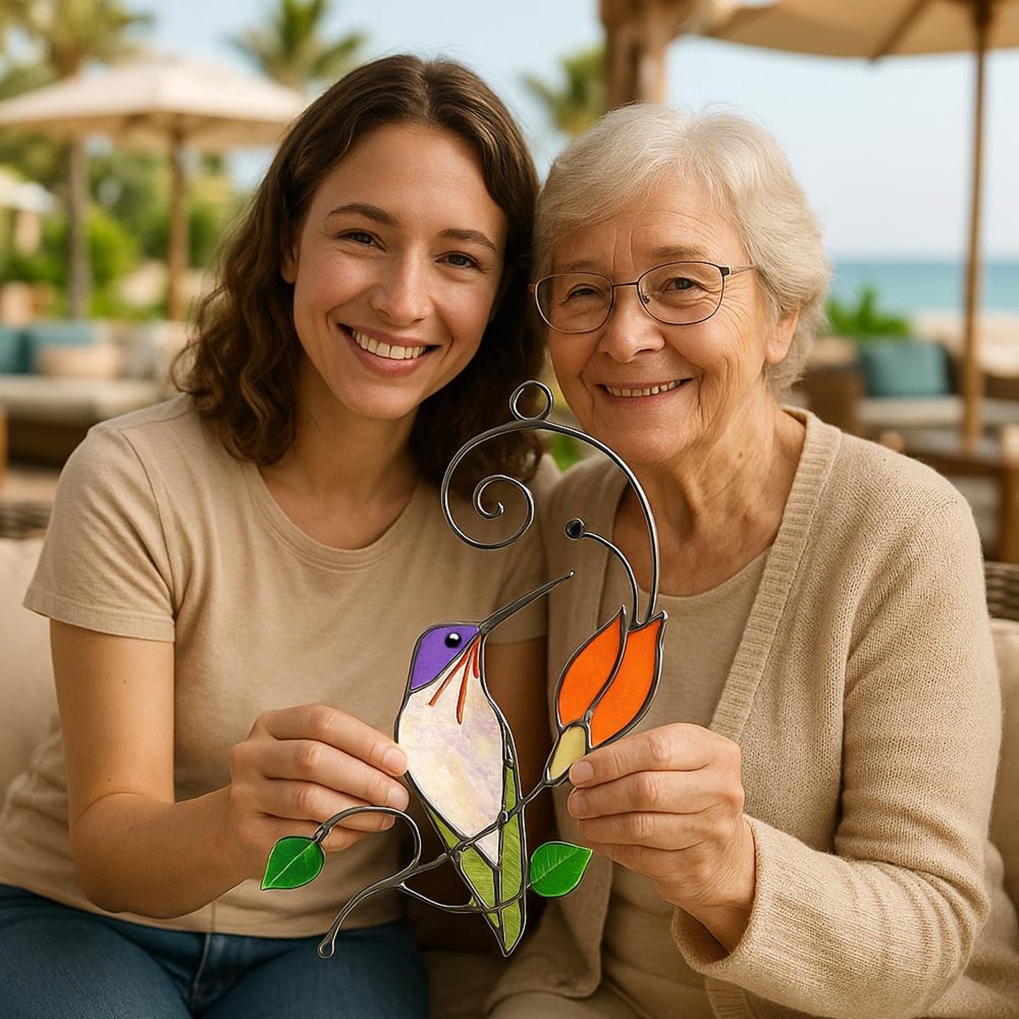 Handmade Hummingbird Stained Glass Suncatcher, Tiffany Art Window Hanging
