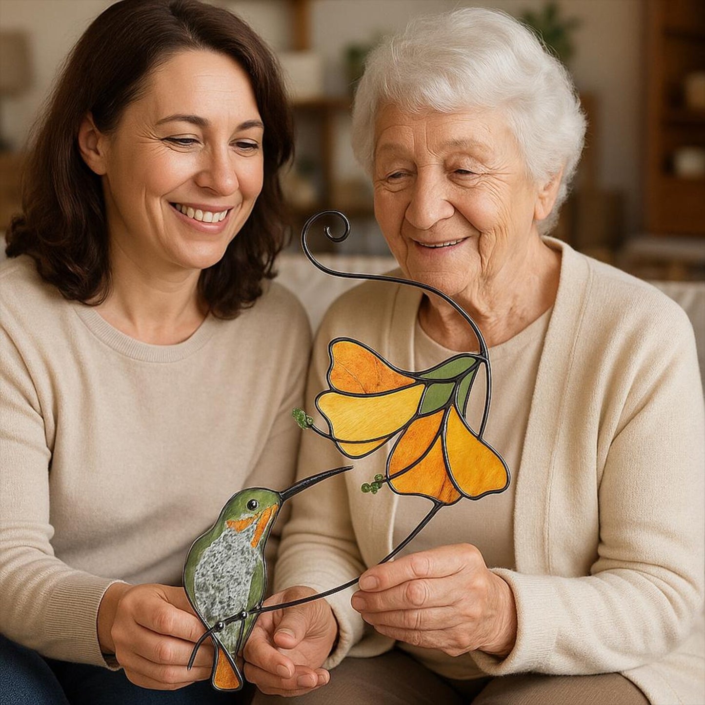 Handmade Hummingbird Stained Glass Suncatcher, Window Hanging