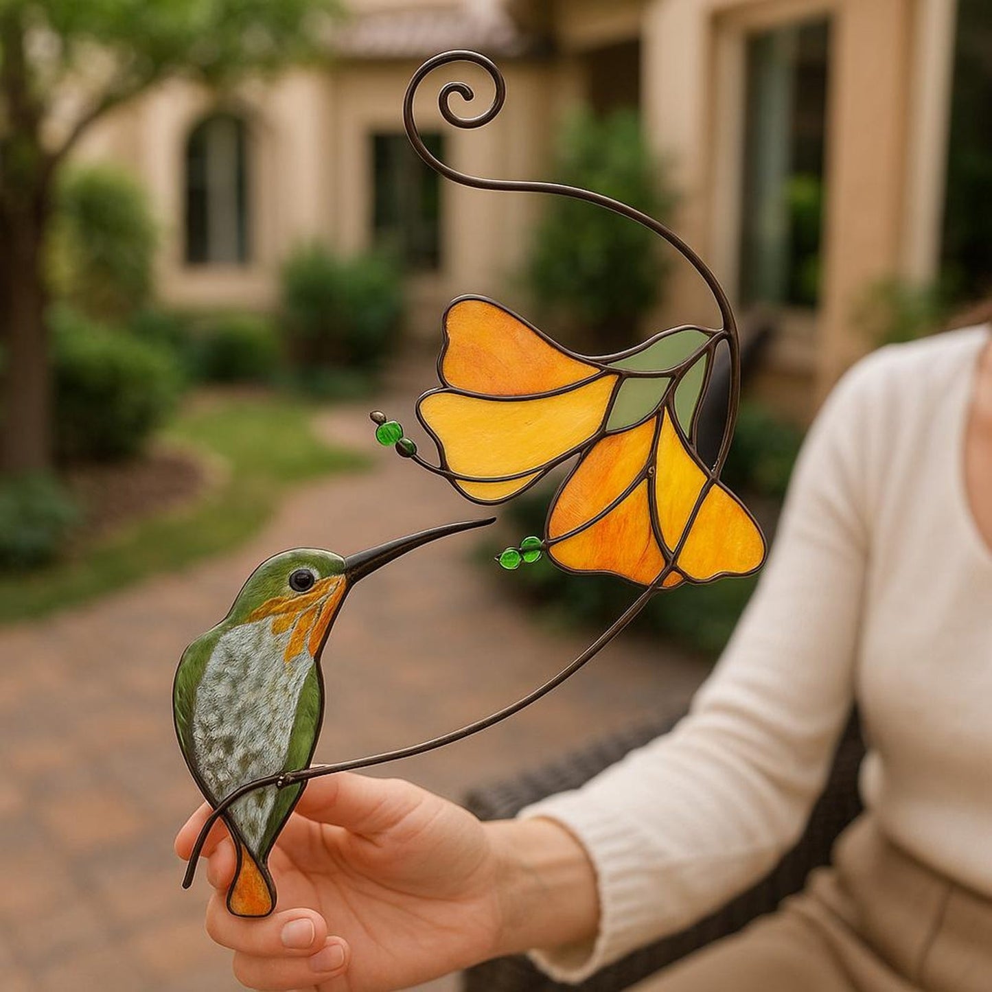 Handmade Hummingbird Stained Glass Suncatcher, Window Hanging