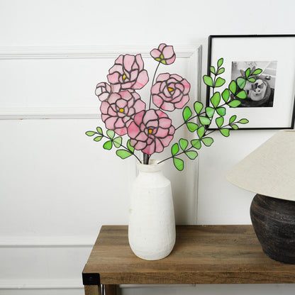 Stained Glass Peony & Eucalyptus Bouquet: Minimalist Floral Home Decor