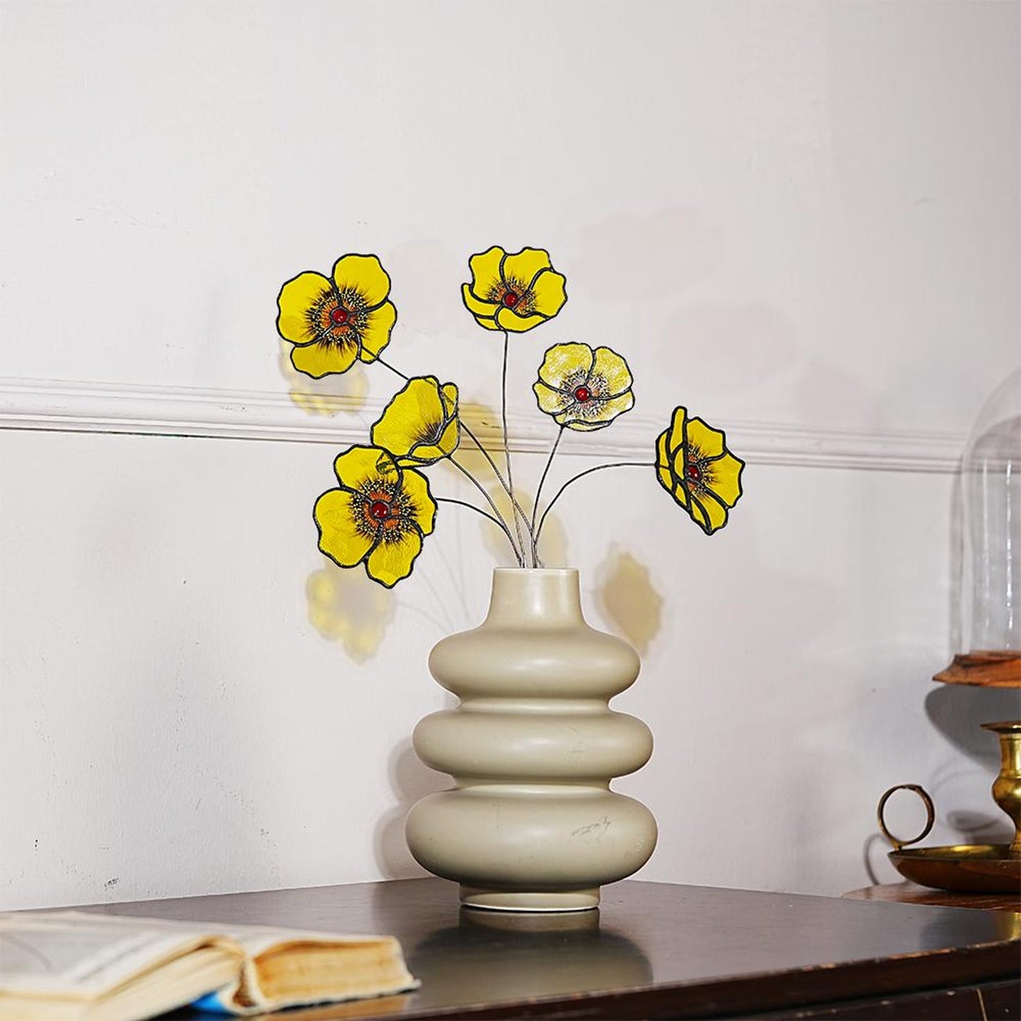 California Poppy Stained Glass Bouquet, Home Decor, Set of 6