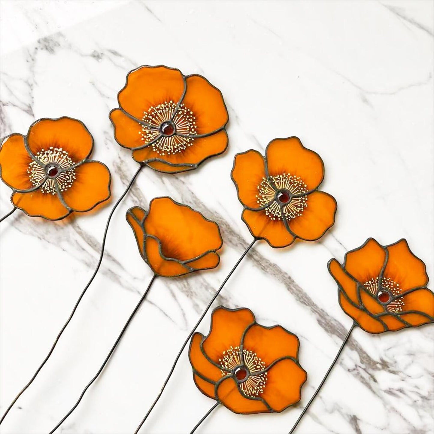 California Poppy Stained Glass Suncatcher Bouquet, Housewarming Gift