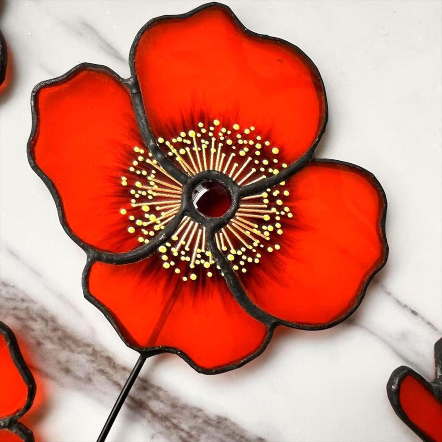 Stained Glass California Poppy Suncatcher, Set of 6 Flower Bouquet