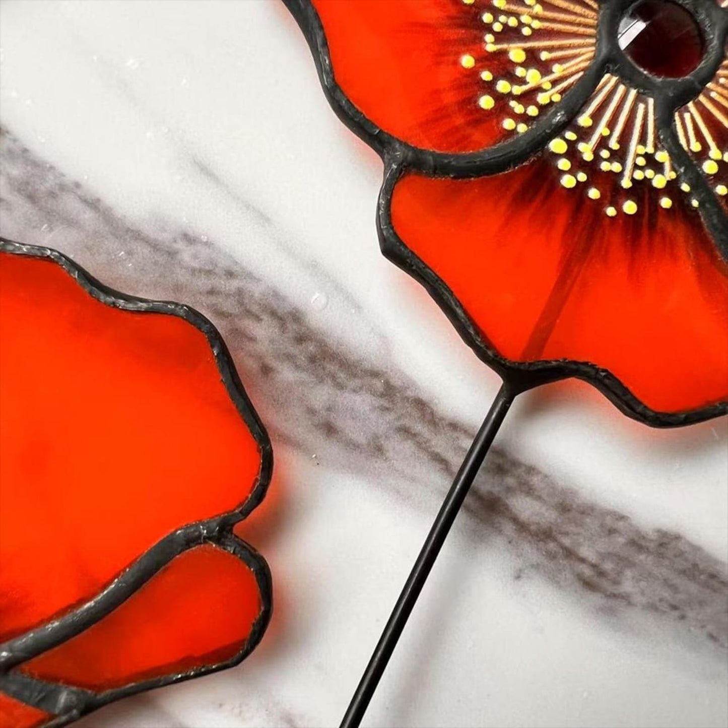 Stained Glass California Poppy Suncatcher, Set of 6 Flower Bouquet