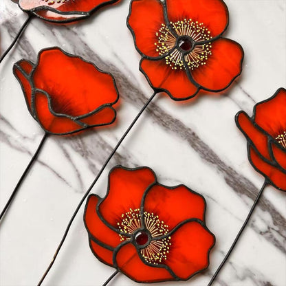 Stained Glass California Poppy Suncatcher, Set of 6 Flower Bouquet
