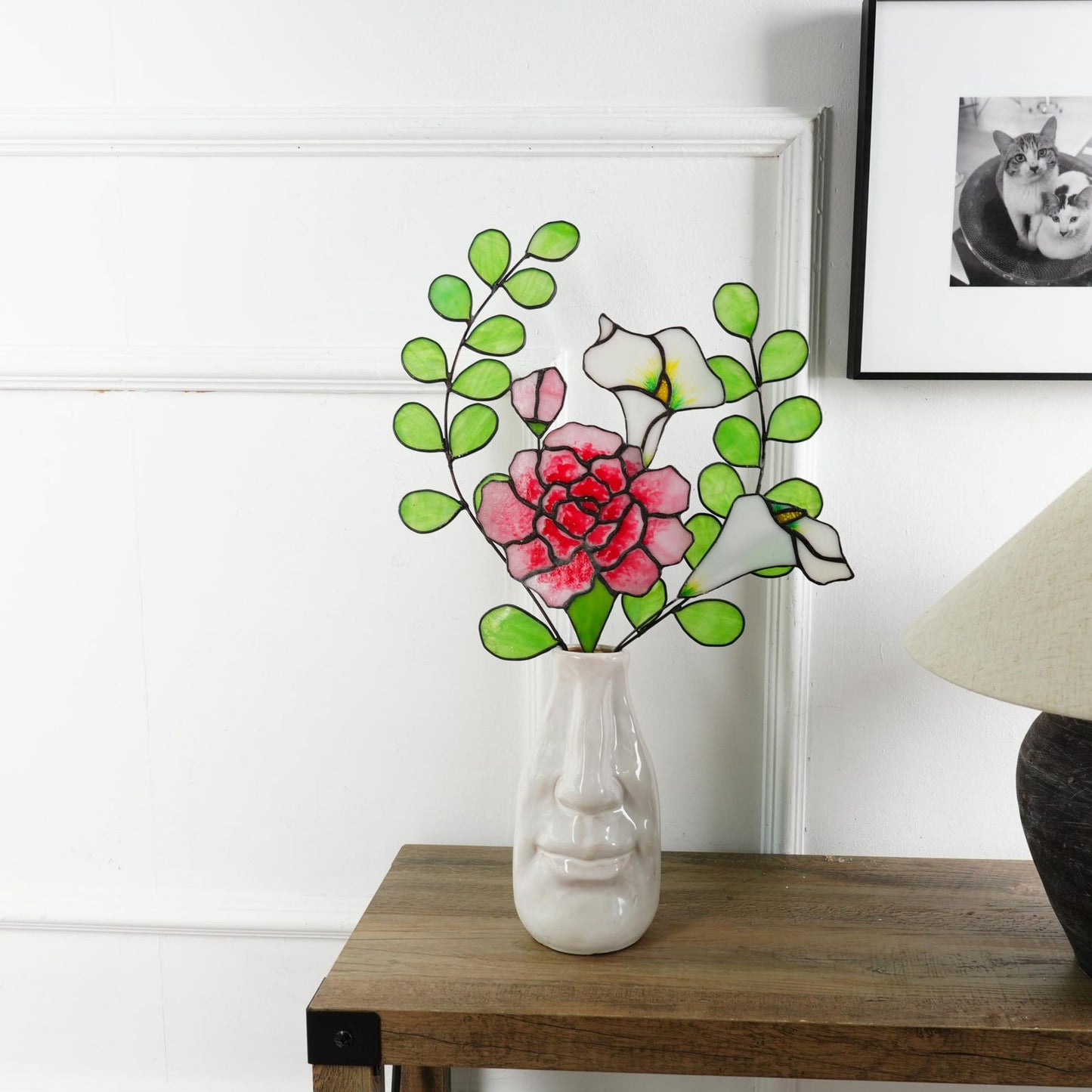 Stained Glass Carnation & Calla Lily Bouquet: Handmade Floral Decor