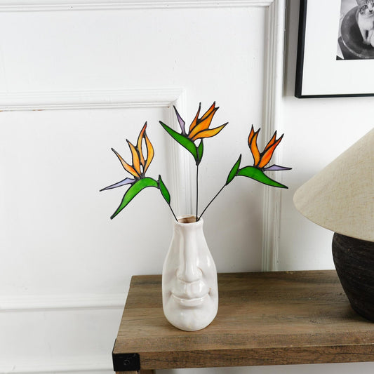 Stained Glass Bird of Paradise Flower set of 3– Tropical Botanical Decor