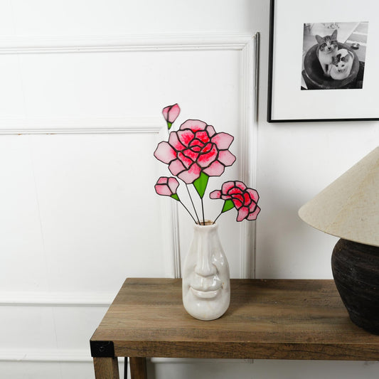 Pink Carnation Stained Glass Bouquet - Floral Sun Catcher