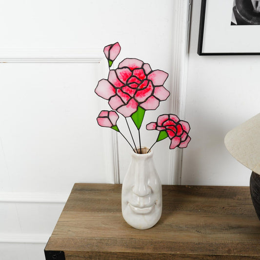 Pink Carnation Stained Glass Bouquet - Floral Sun Catcher