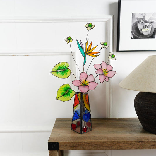 Pink lily Anthurium and Bird of Paradise Flower bouquet handmade home style