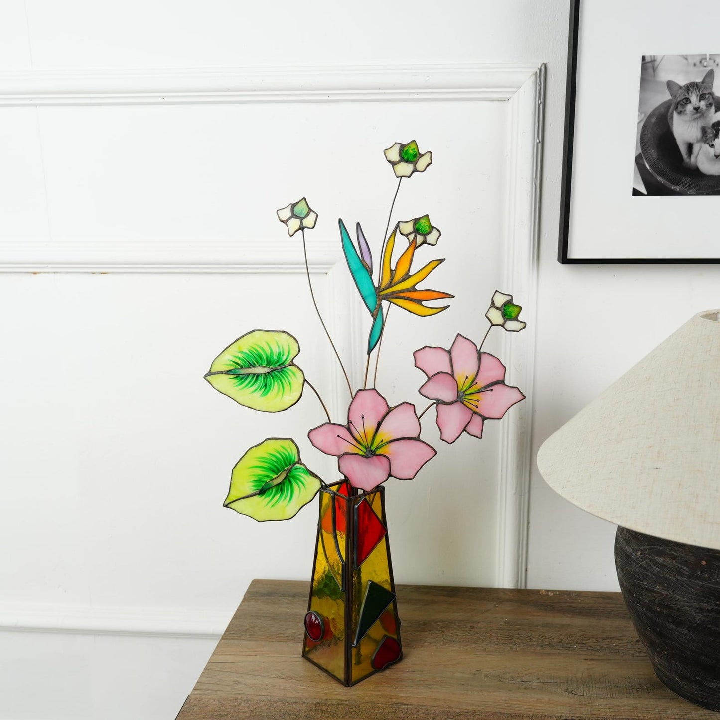 Pink lily Anthurium and Bird of Paradise Flower bouquet handmade home style