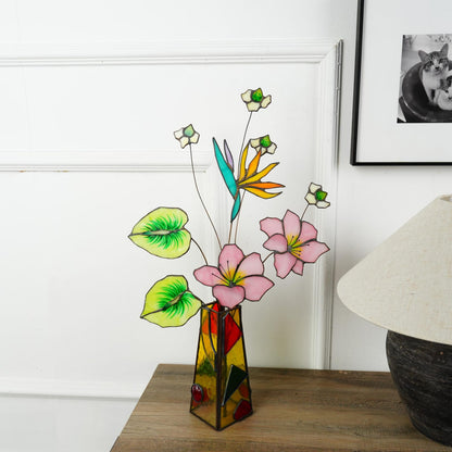 Pink lily Anthurium and Bird of Paradise Flower bouquet handmade home style