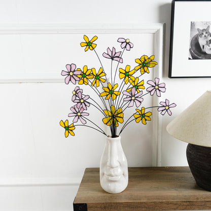 Stained Glass Daisy Bouquet: White Flower Home Decor