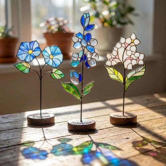 Personalized Birth Flower Stained Glass Plant Stake, Mother's Day Gift