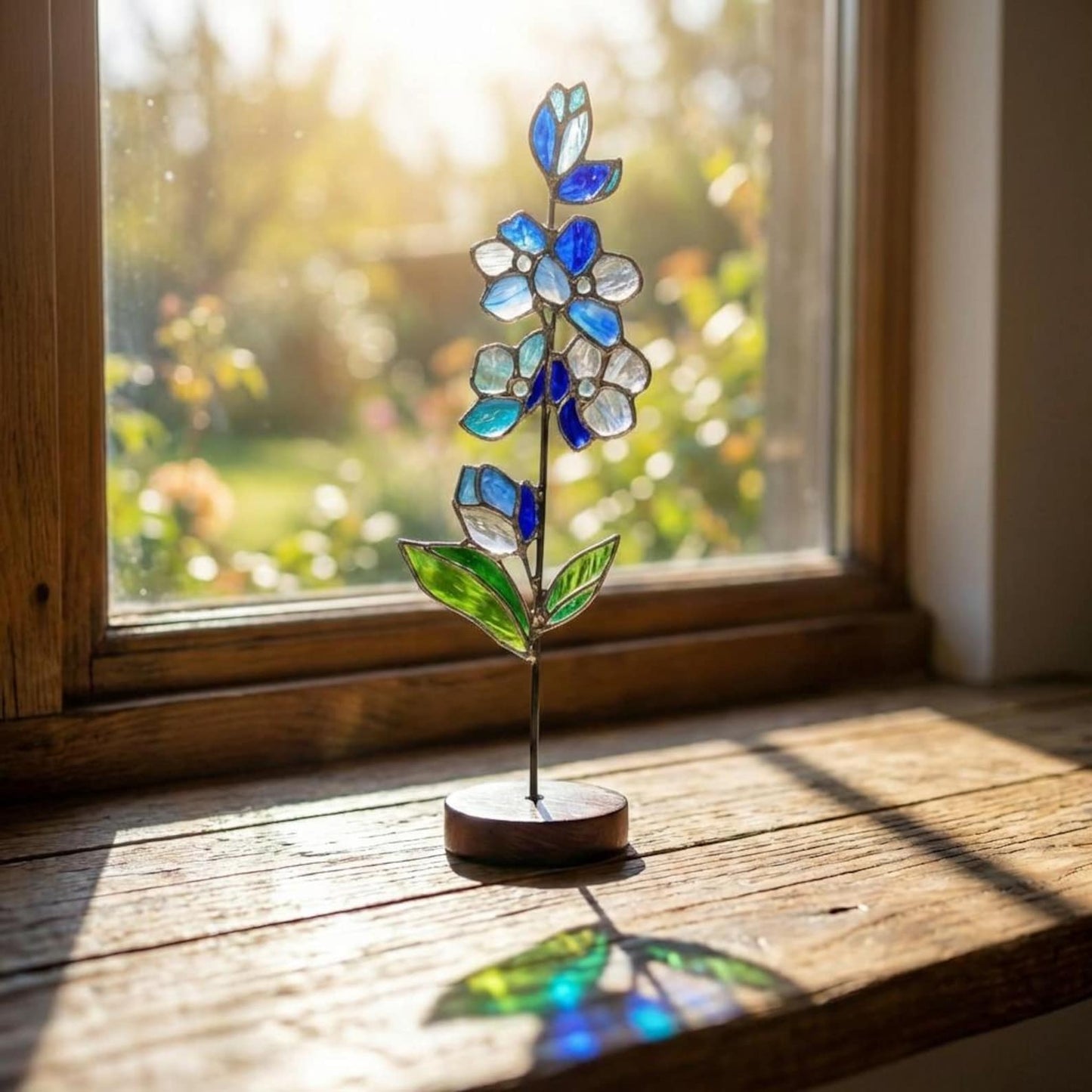 Custom Stained Glass Birth Month Flower Bouquet, Personalized Plant Stake
