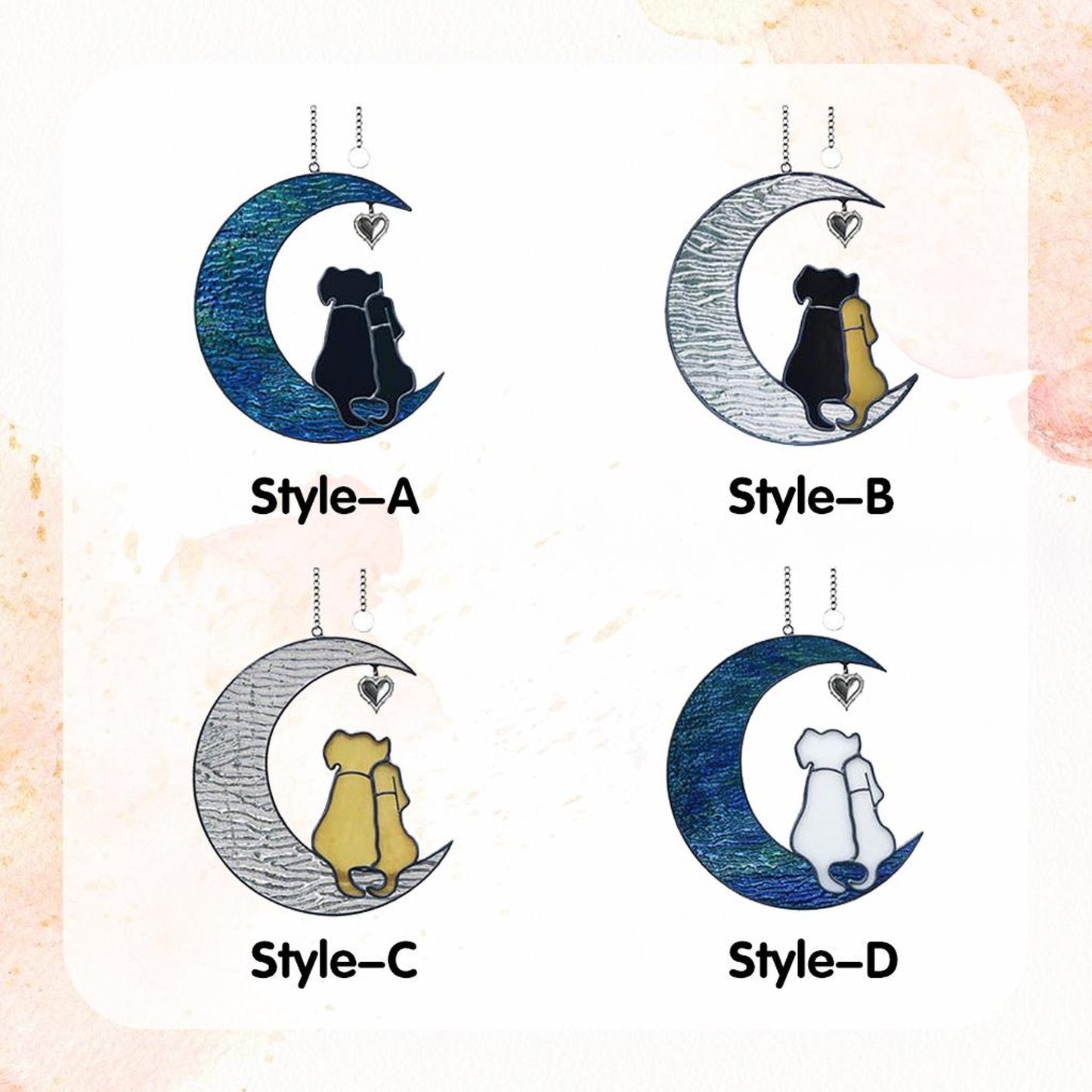 Stained Glass Dog Suncatcher, Couple on Moon, Dog Lover Gift