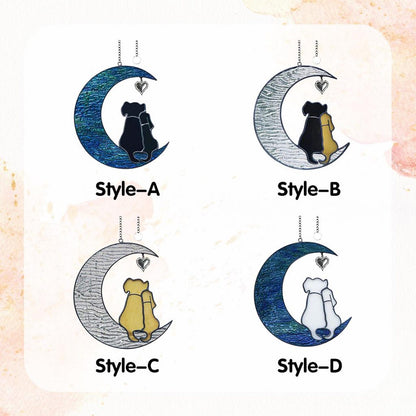 Stained Glass Dog Suncatcher, Couple on Moon, Dog Lover Gift