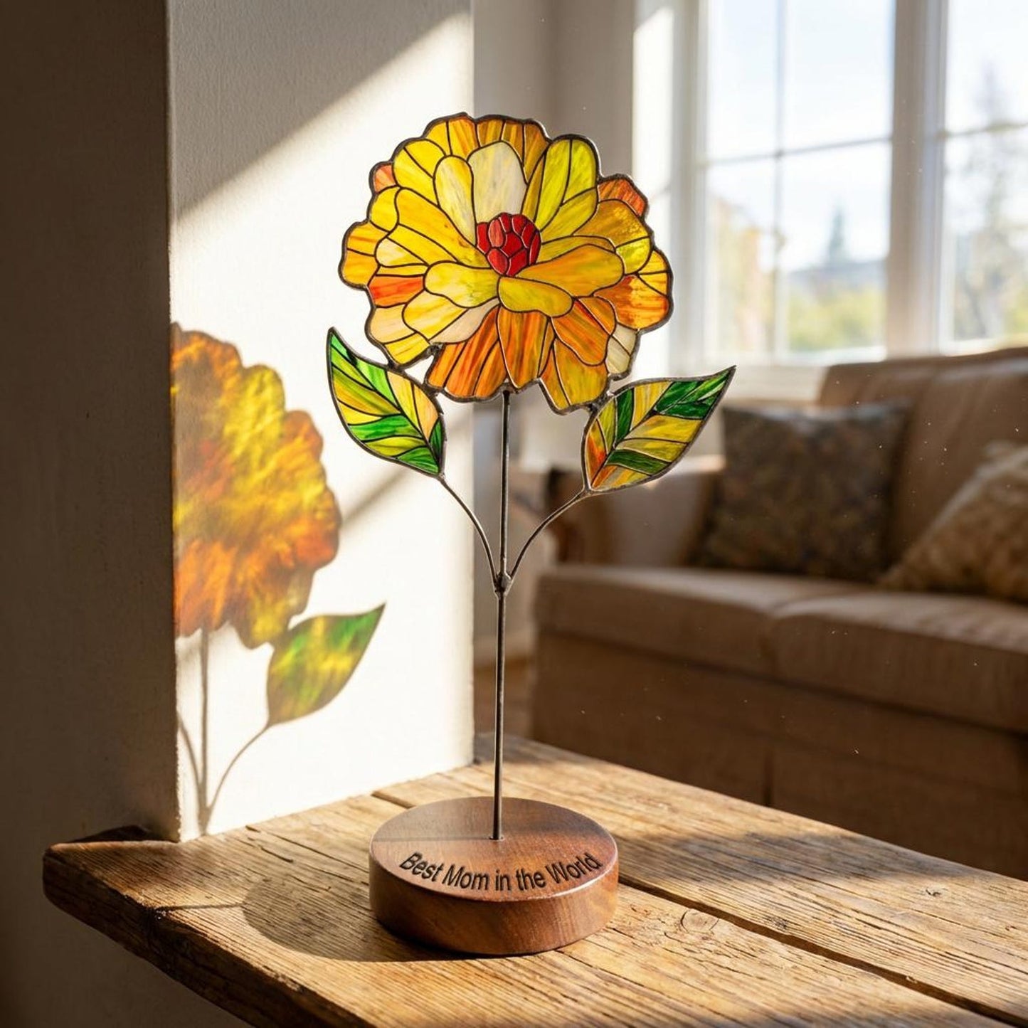 Custom Stained Glass Birth Month Flower Bouquet, Personalized Plant Stake