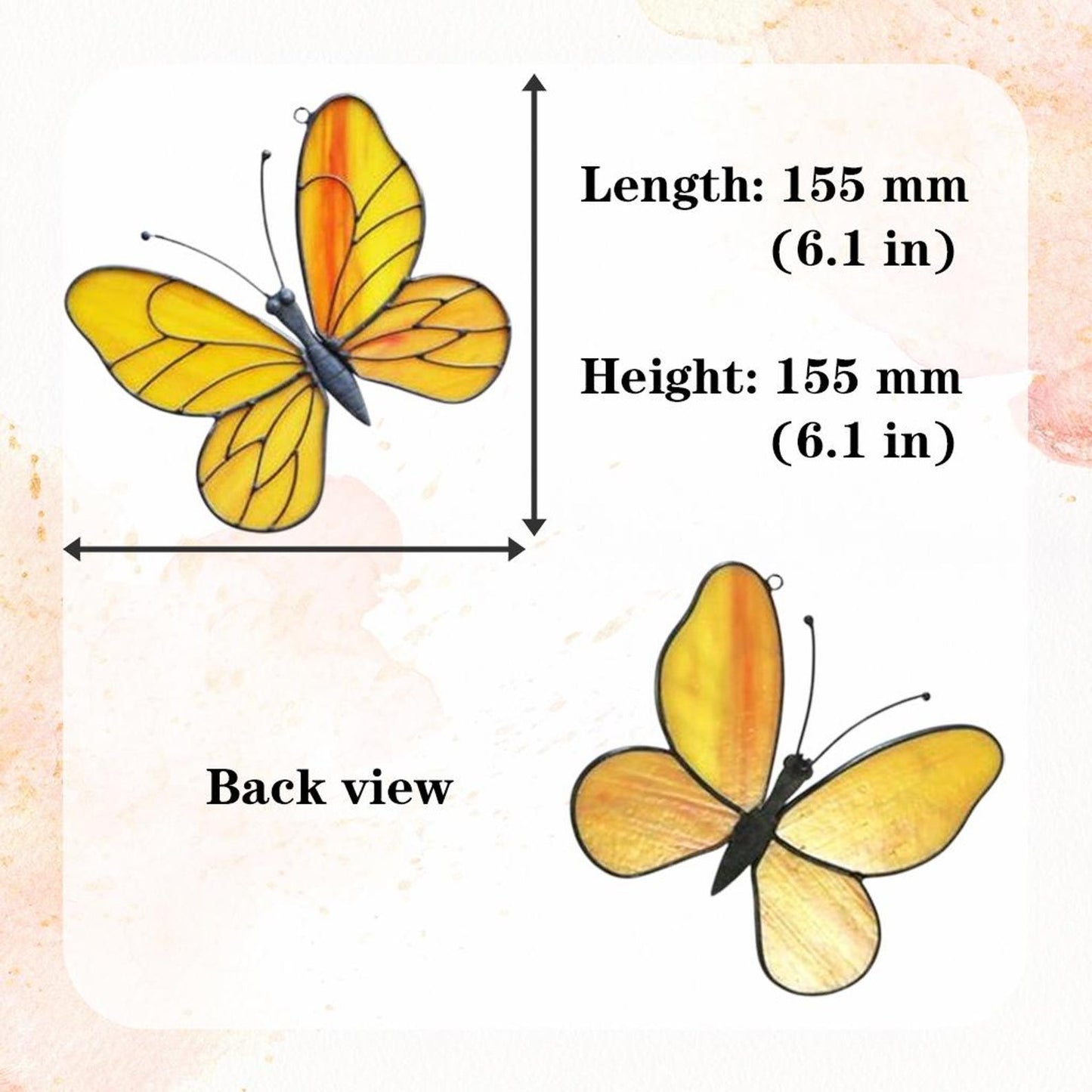 Yellow Stained Glass Butterfly Suncatcher, Window Garden Decor