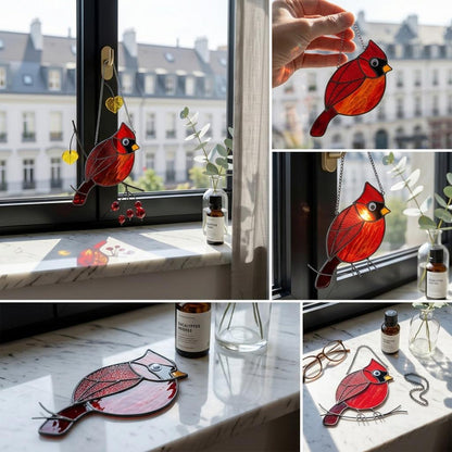 Red Cardinal Stained Glass Suncatcher, Mothers Day Gift for Mom, Handmade Bird Window Hanging, Memorial Gift, Sun Catcher Glass Art